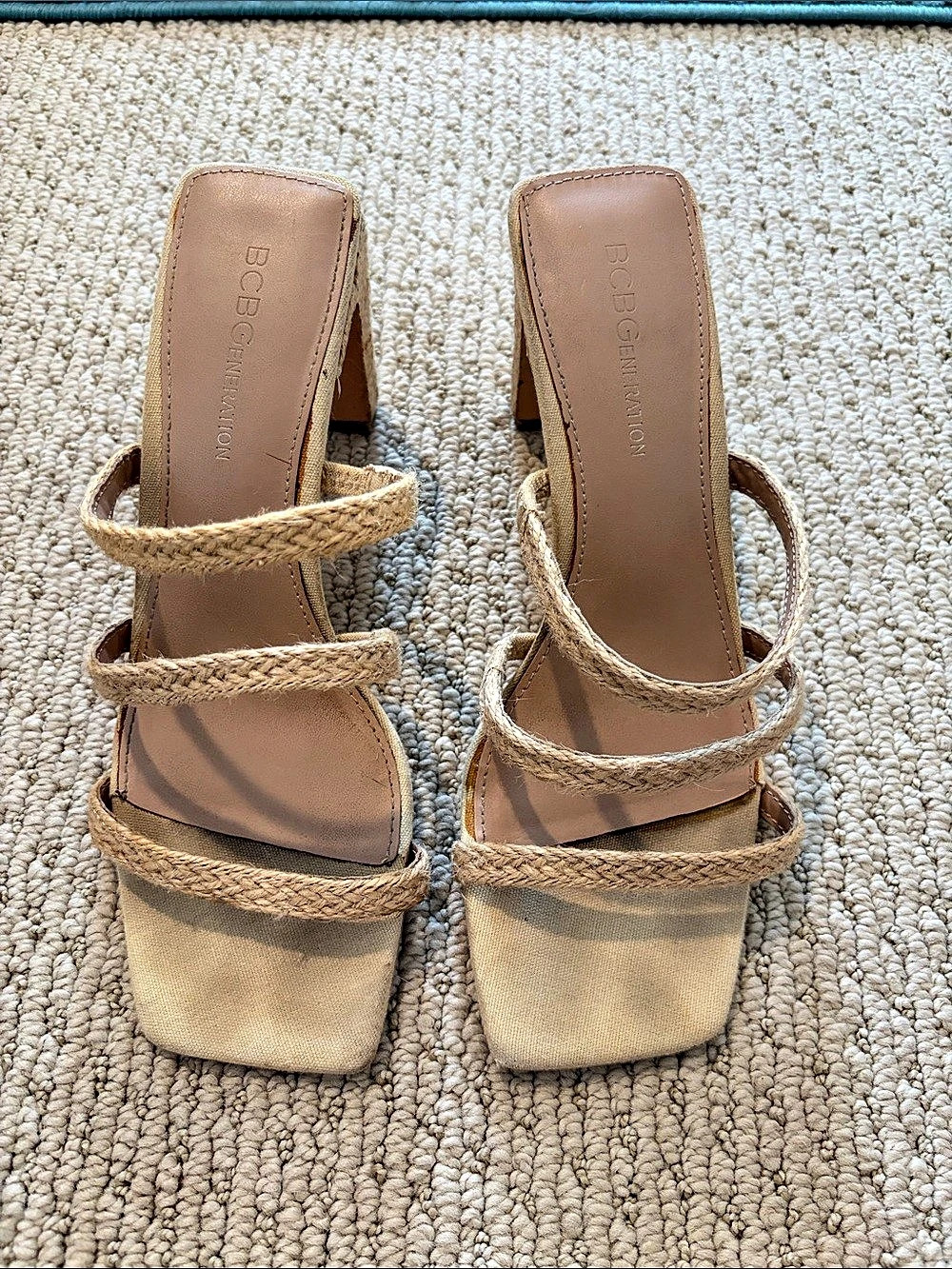 BOSS Strappy Square Toe Heels in Beige EU 38